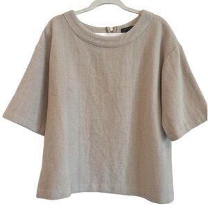 Ann Taylor Beige Zipper Back Short Sleeve Officewear Top, Women’s Petite Small